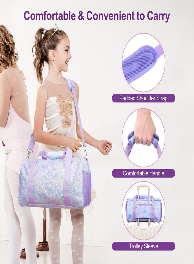 Bagseri Duffel Bags for Kids - Girls Dance Ballet Bag Waterproof Sports Gymnastics Bag for Girls Kids Sleepover Duffel Bag with Shoe Compartment and Dry Wet Separation Pockets (Tie-dye, Purple) - Image 4